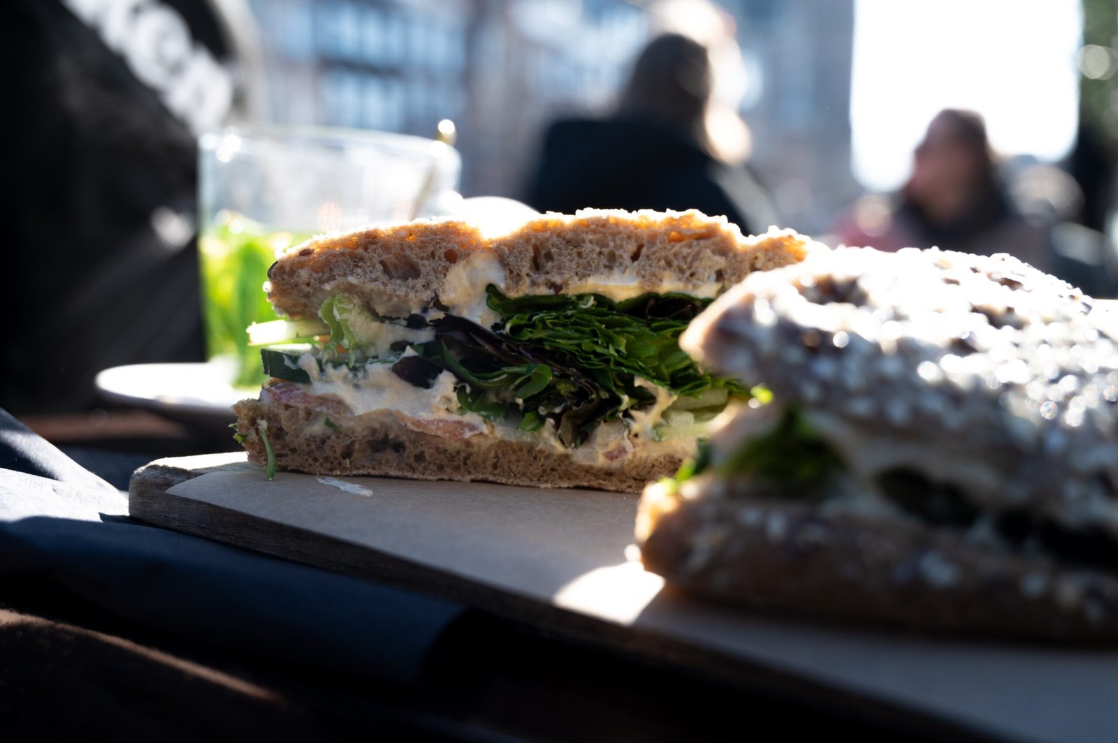 a sandwich cut in half sitting on top of a table